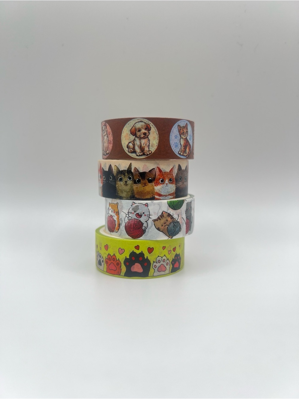 Animal Dog Puppy Cat Kittens Paws Washi Tape Set - Brown, Yellow, White, Green